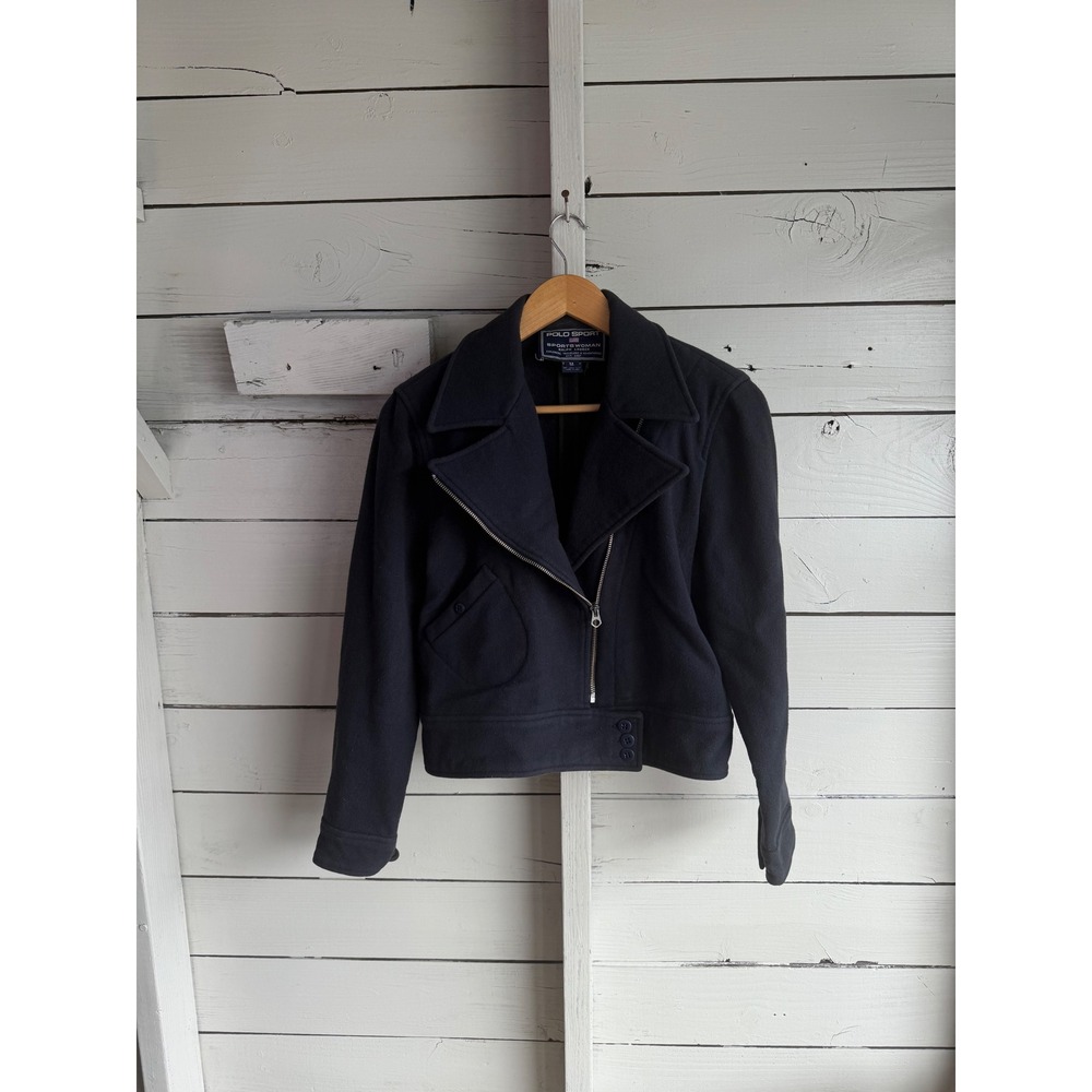 Polo Sport Ralph Lauren Sportswoman Vintage Wool Moto Jacket Navy Blue Medium